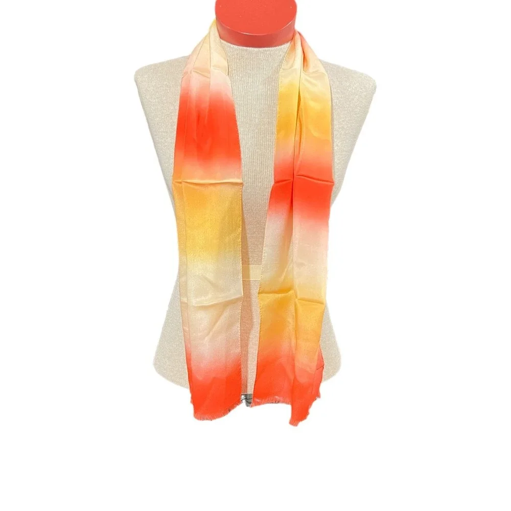 ECHO Silk Scarf Orange Ombre Long Rectangular 10 x 52
